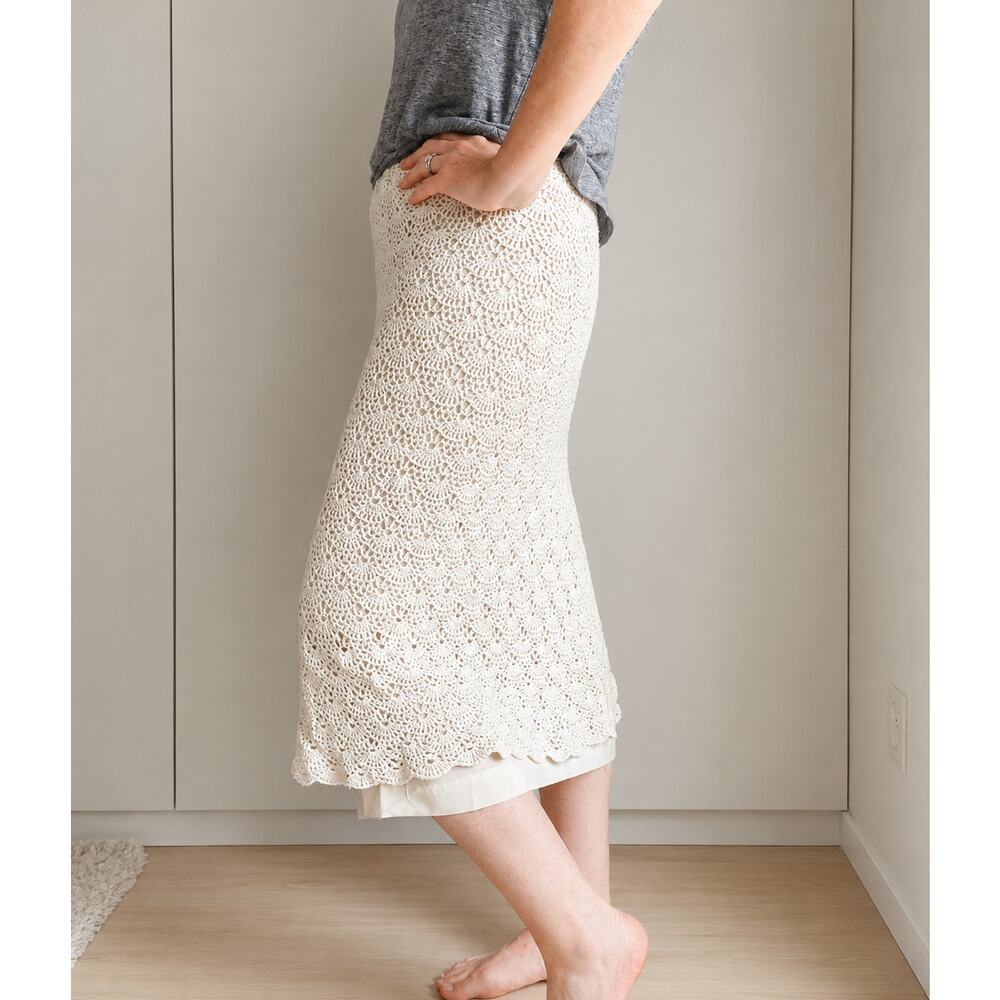 Vintage Crochet Cotton Midi Skirt Cream Size Small Boho Coquette Softgirl Look - Picture 6 of 10